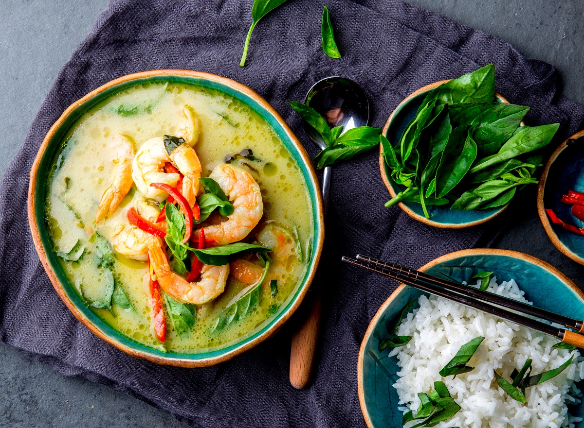 Curry verde tailandés con gambas